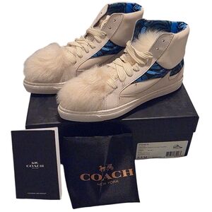 COACH C203 Soft Smooth/Calf Suede Fur High-Top Sneakers – Chalk – Size 6.5B –New